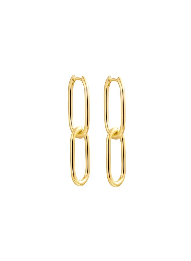 Kyerlyn Gold Earrings for Women Trendy, Dainty 14K Gold Plated Paperclip Square Chain Link Dangle Hoop Earrings Chunky Huggie Hoop Earrings Studs Hypoallergenic Simple Jewelry Gifts - Image 1